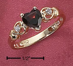 STERLING SILVER VERMEIL GENUINE GARNET HEART RING