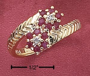 STERLING SILVER VERMEIL GENUINE RUBY FLOWER BYPASS RING