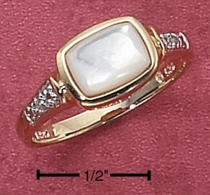 STERLING SILVER VERMEIL MOP RING W/ DIAMOND CHIPS