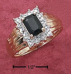 STERLING SILVER VERMEIL GENUINE EMERALD CUT SAPPHIRE RING
