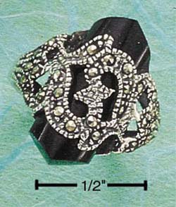 STERLING SILVER MARCASITE W/ FACETED ONYX POINT RING