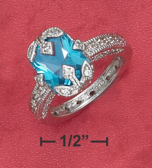 STERLING SILVER 4.5CT SYNTHETIC BLUE TOPAZ RADIANT CUT RING