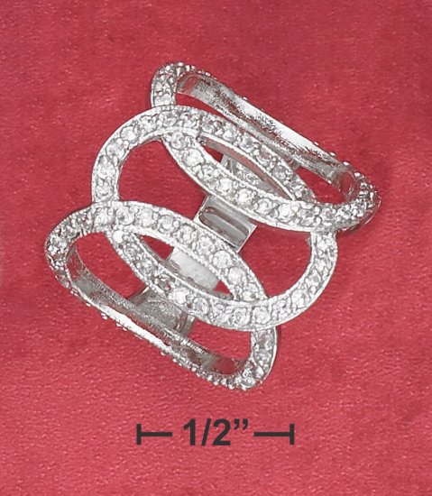 SILVER OPEN INTERLOCKED RING WITH THREE CZ LOOPED O'S