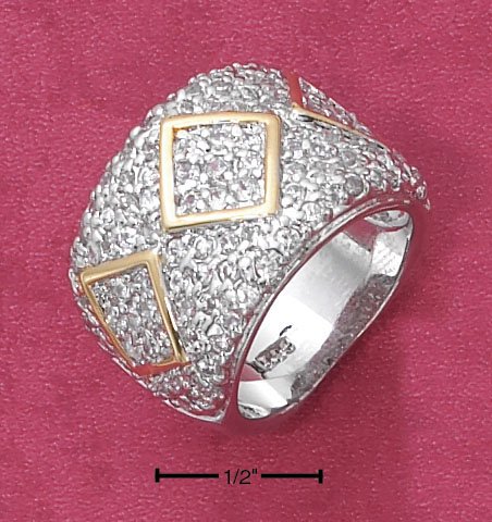 STERLING SILVER 11MM PAVE CZ TAPERED BAND W/ GOLD DIAMOND SHAPES