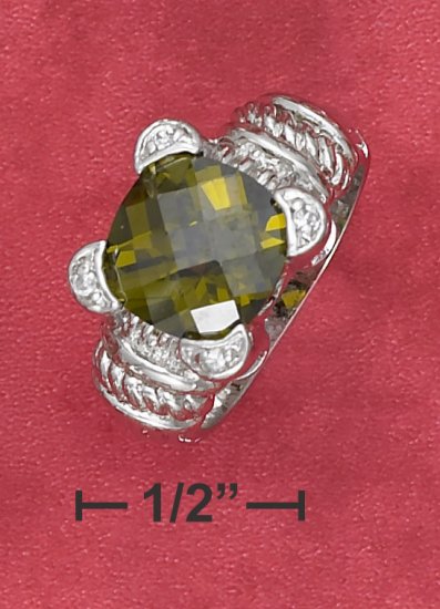 STERLING SILVER 5.5CT CUSHION SHAPE OLIVE GREEN ICE RING