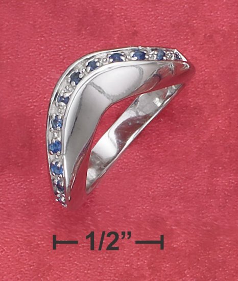 STERLING SILVER HIGH POLISH SYNTHETIC SAPPHIRE WAVE BAND RING