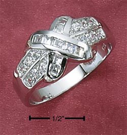 STERLING SILVER CZ BAND W/ CHANNEL SET CZ CENTER "X" RING