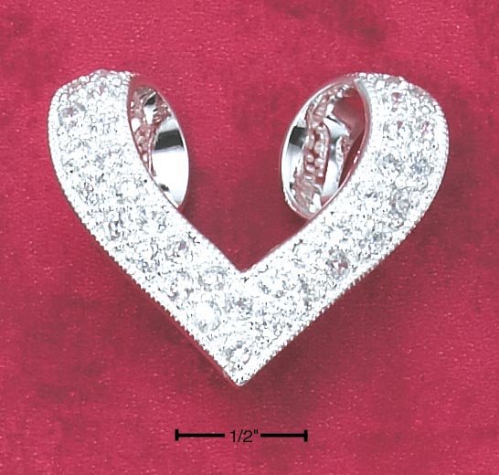 STERLING SILVER EXTRA LARGE FOLDED HEART SLIDER PENDANT