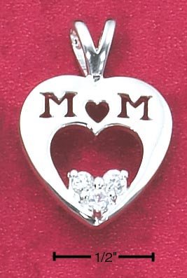 STERLING SILVER "MOM" CUBIC ZIRCONIA HEART PENDANT