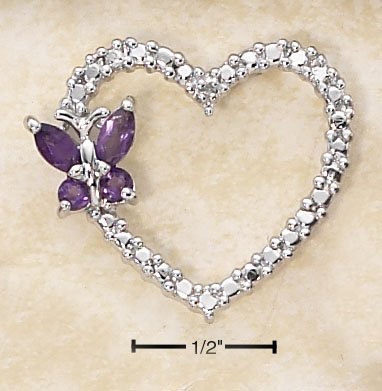 STERLING SILVER AMETHYST BUTTERFLY OPEN HEART PENDANT