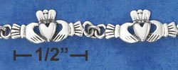 STERLING SILVER 7.5" CLADDAGH HANDS LINK BRACELET