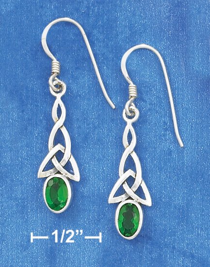 STERLING SILVER CELTIC W/ GREEN CZ FRENCH WIRE EARRINGS
