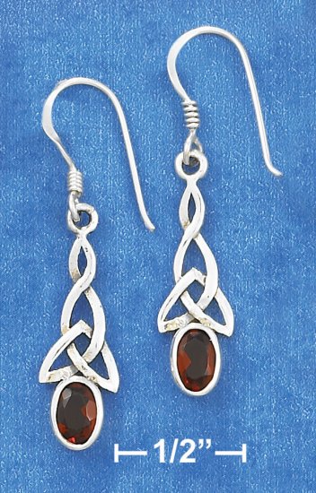 STERLING SILVER CELTIC W/ SYNTHETIC GARNET FRENCH WIRE EARRINGS