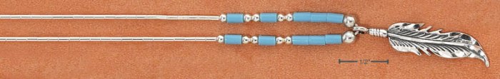 STERLING SILVER 9" ANKLET W/ TURQUOISE HESHI & FEATHER PENDANT