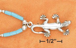 STERLING SILVER 9" ANKLET W/ TURQUOISE HESHI & GECKO PENDANT