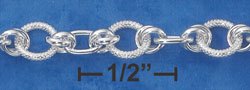 STERLING SILVER 7" HIGH POLISH & TEXTURED ROUND LINK TOGGLE BRACELET