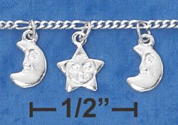 STERLING SILVER MOON & STAR DANGLE CHARM BRACELET