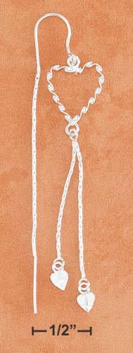 STERLING SILVER TWIST WIRE OPEN HRT W/ DC HRT DANGLES EAR THREADS (