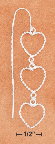 STERLING SILVER 3 TWISTED WIRE OPEN HEARTS & CARDANO CHAIN EAR THREADS