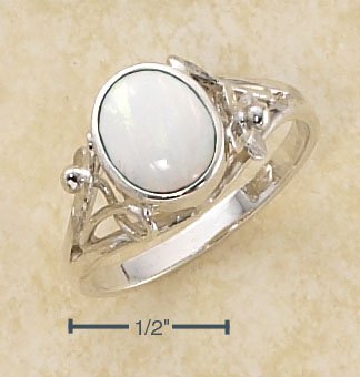 STERLING SILVER OVAL WHITE OPAL RING