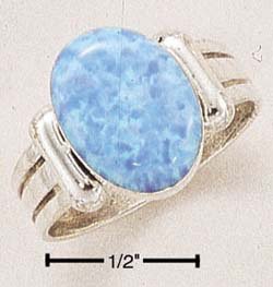 STERLING SILVER SYNTHETIC OVAL BLUE OPAL RING