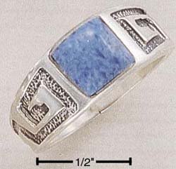 STERLING SILVER SQUARE DENIM LAPIS GREEK DESIGN SHANK RING