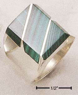 STERLING SILVER MEN'S LARGE MALACHITE RECTANGULAR STRIPED RING
