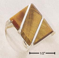 STERLING SILVER MEN'S LARGE TIGER EYE RECTANGULAR STRIPED RING