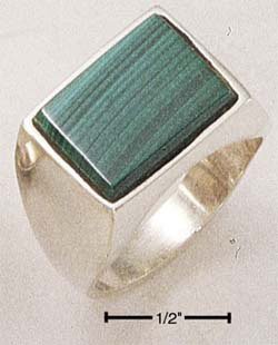 STERLING SILVER MEN'S RECTANGULAR MALACHITE RING