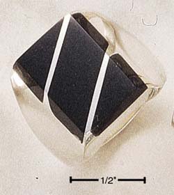 STERLING SILVER MEN'S LARGE ONYX RECTANGULAR STRIPED RING