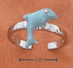 STERLING SILVER ENAMEL LIGHT BLUE DOLPHIN TOE RING