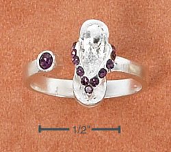 STERLING SILVER SANDAL W/ PURPLE CRYSTALS OPEN WRAP TOE RING