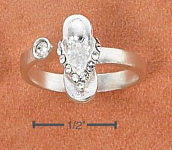 STERLING SILVER SANDAL W/ WHITE CRYSTALS OPEN WRAP TOE RING