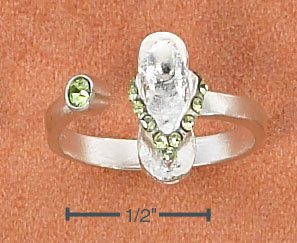 STERLING SILVER SANDAL W/ GREEN CRYSTALS OPEN TOE RING