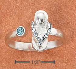 STERLING SILVER SANDAL W/ BLUE CRYSTALS OPEN TOE RING