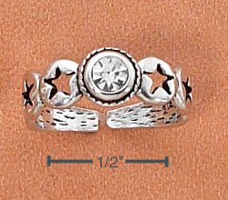 STERLING SILVER CENTER CLEAR CRYSTAL W/ CUTOUT STARS TOE RING