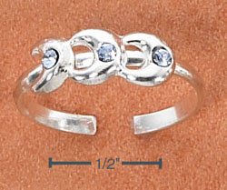STERLING SILVER TRIPLE CRESCENT MOONS W/ BLUE CRYSTALS TOE RING