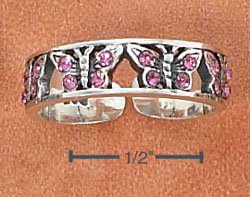 STERLING SILVER PINK CRYSTALS BUTTERFLIES TOE RING