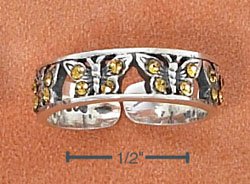STERLING SILVER YELLOW CRYSTALS BUTTERFLIES TOE RING