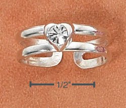 STERLING SILVER DOUBLE SHANK W/ CLEAR CRYSTAL HEART TOE RING