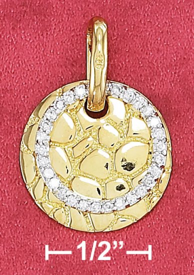 STERLING SILVER 18" VERMEIL 18MM RND COBBLESTONE PEND W/ 16MM CZ OPEN CIRCLE NECKLACE