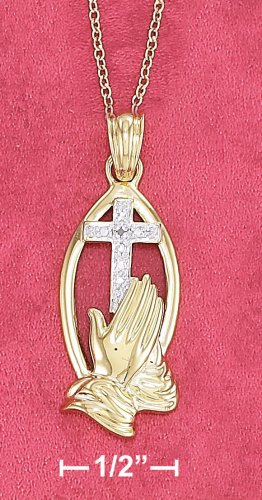 STERLING SILVER VERMEIL 18" GOLD PLATED CHAIN NECKLACE WITH PRAYING HANDS