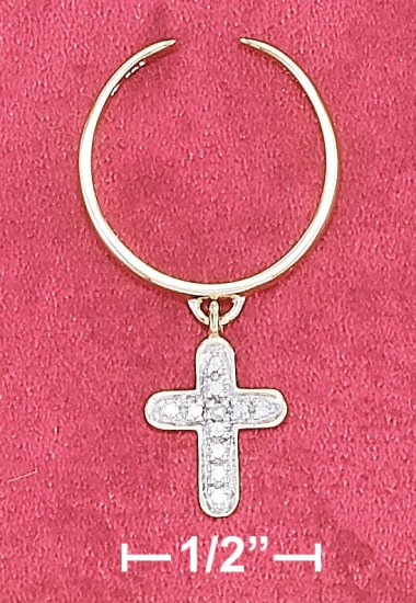 STERLING SILVER VERMEIL ADJUSTABLE TOE RING W/ ILLUSION CROSS DANGLE & GEN DIA CHIP
