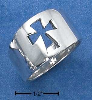 STERLING SILVER UNISEX HIGH POLISH TAPERED BAND WITH CUT-OUT CROSS