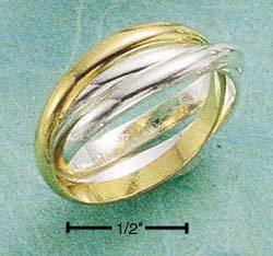STERLING SILVER & VERMEIL TRIPLE BAND PUZZLE RING
