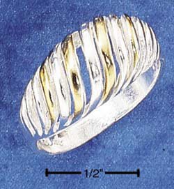 STERLING SILVER TWO TONE LARGE DOME-SHRIMP RING