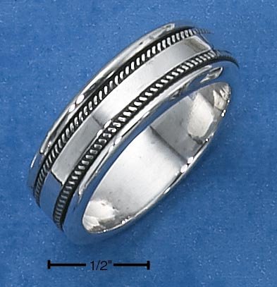 STERLING SILVER MENS SPINNER RING W/ KNURLED EDGE SPINNING BAND