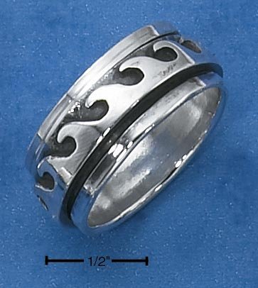 STERLING SILVER MENS ANTIQUED WAVE SPINNER BAND