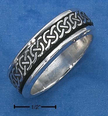 STERLING SILVER MENS ANTIQUED CELTIC KNOT SPINNER BAND.