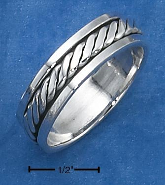 STERLING SILVER ANTIQUED FLATTEND ROPE SPINNER BAND